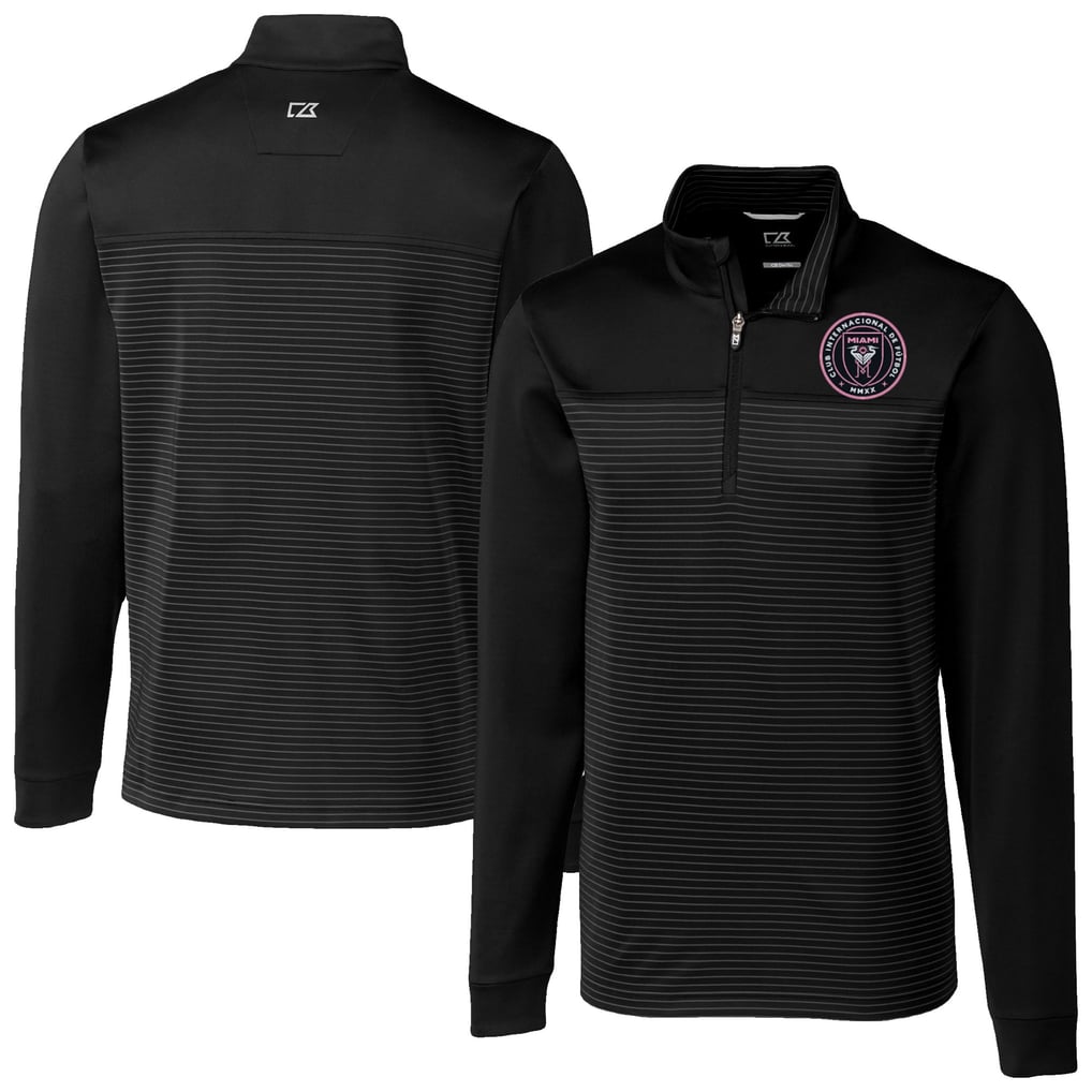  Inter Miami CF Cutter & Buck Traverse Stretch Eco Stripe Quarter-Zip Pullover Top - Black